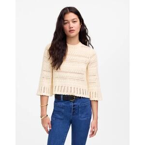 Madewell Women's Scalloped-Trim Knit Crop Pullover Sweater Tee Sand Cream M New